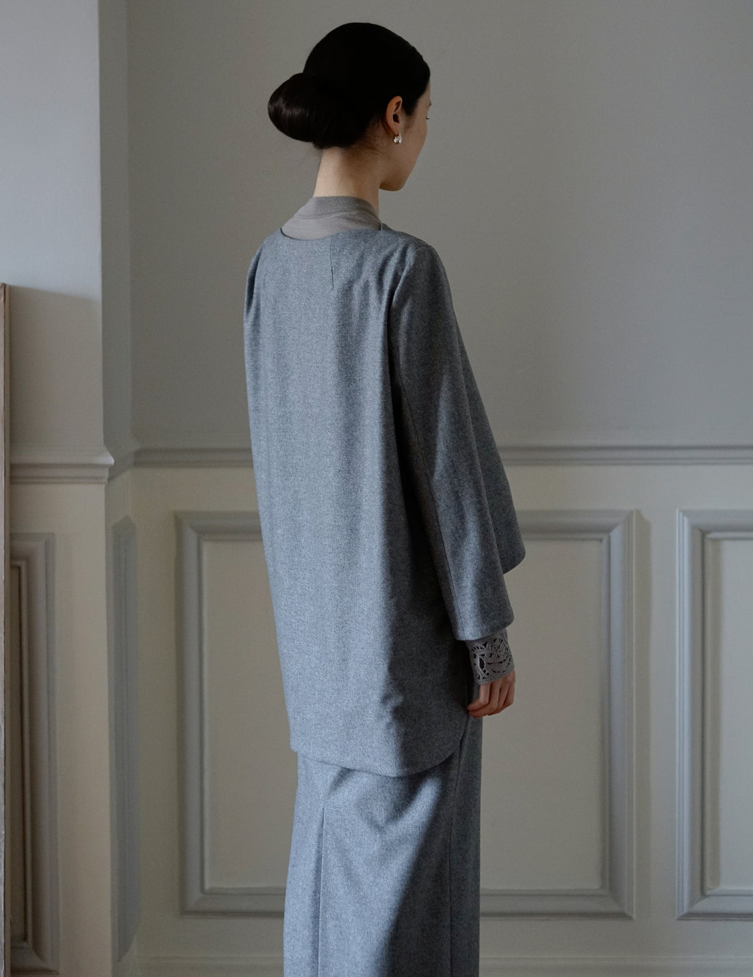 Wool Flannel Plunge Top・Grey