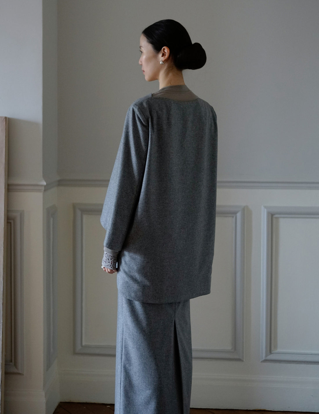 Wool Flannel Plunge Top・Grey