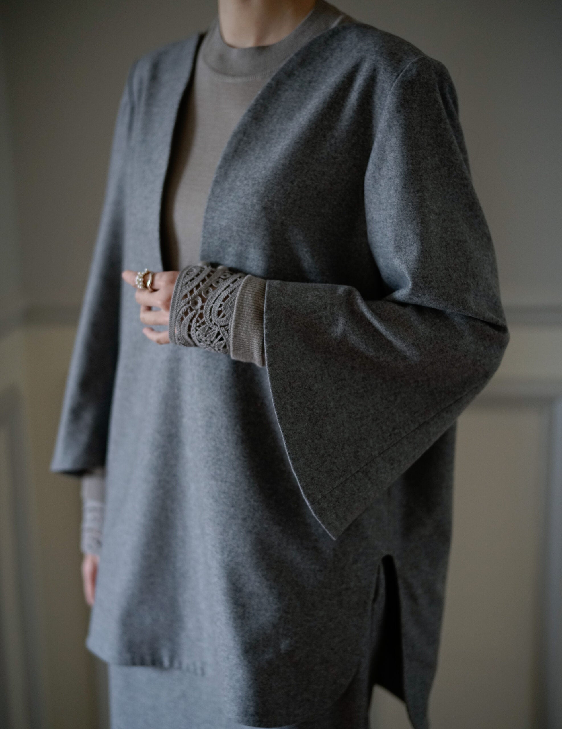 Wool Flannel Plunge Top・Grey