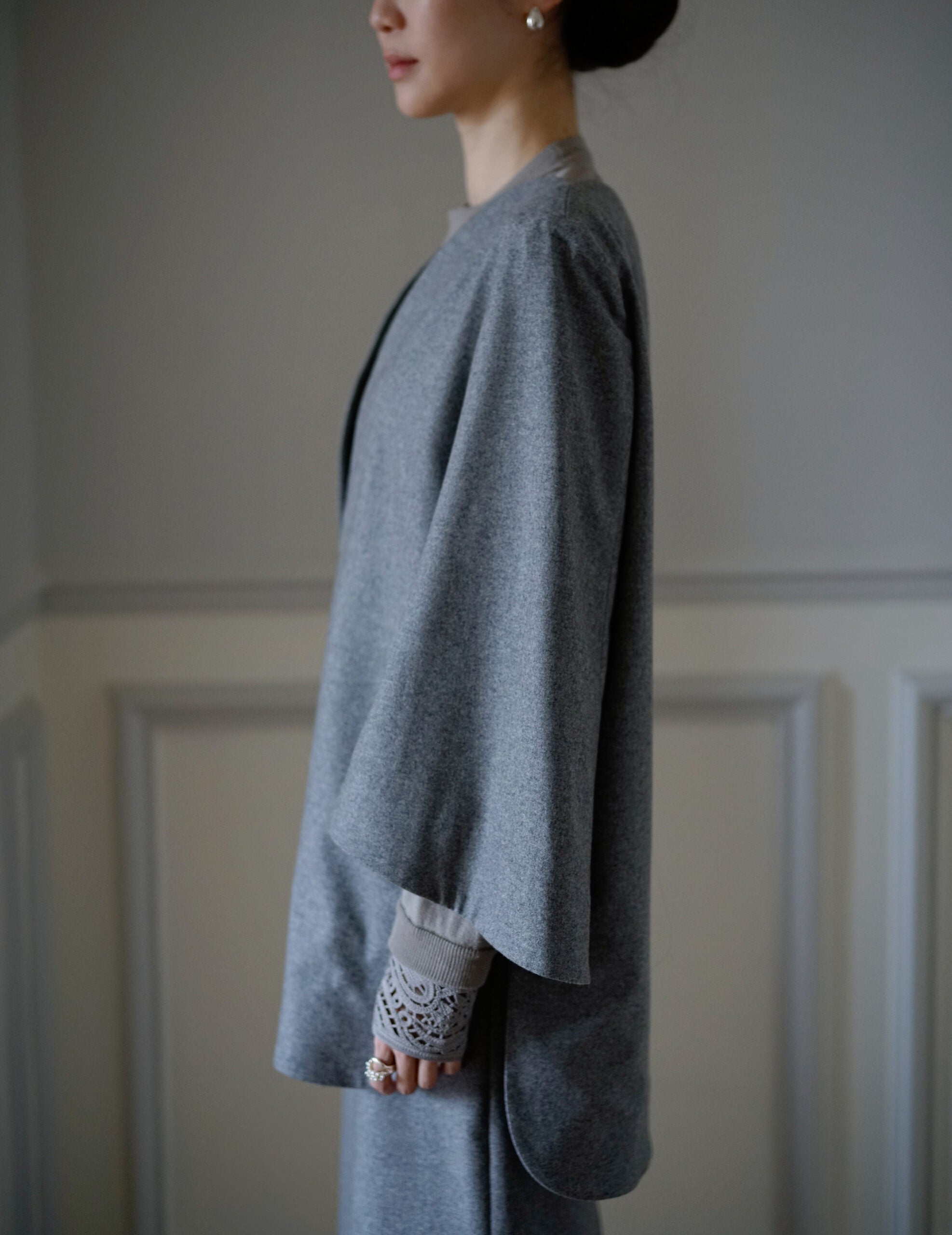 Wool Flannel Plunge Top・Grey