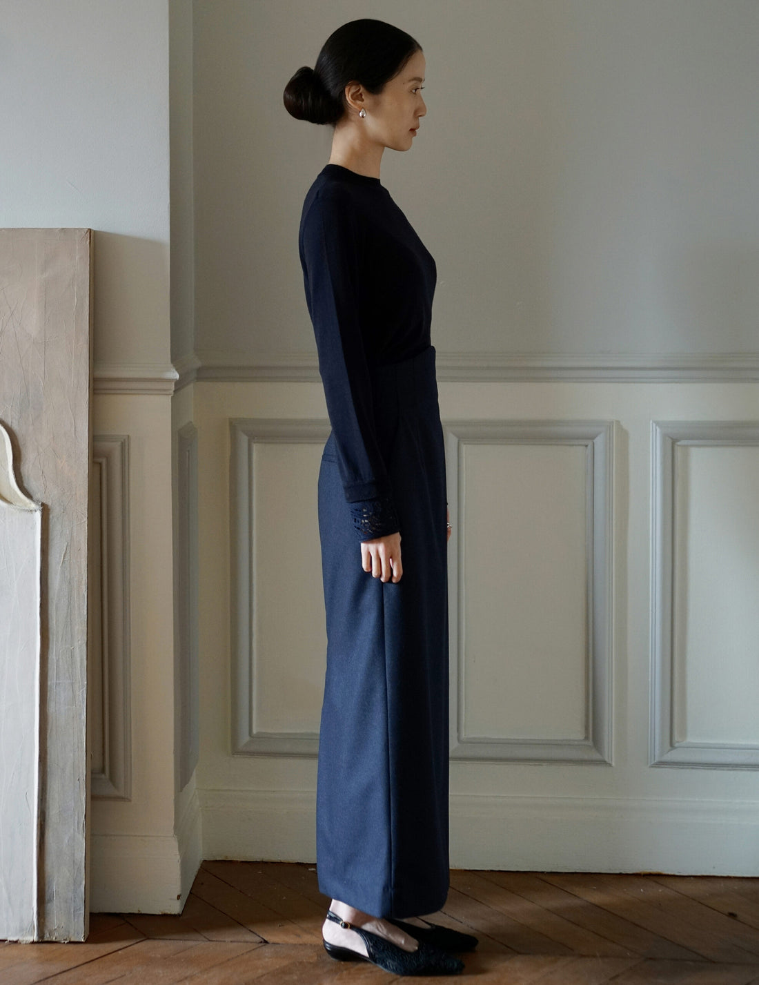 Wool Flannel I-Line Skirt・Navy