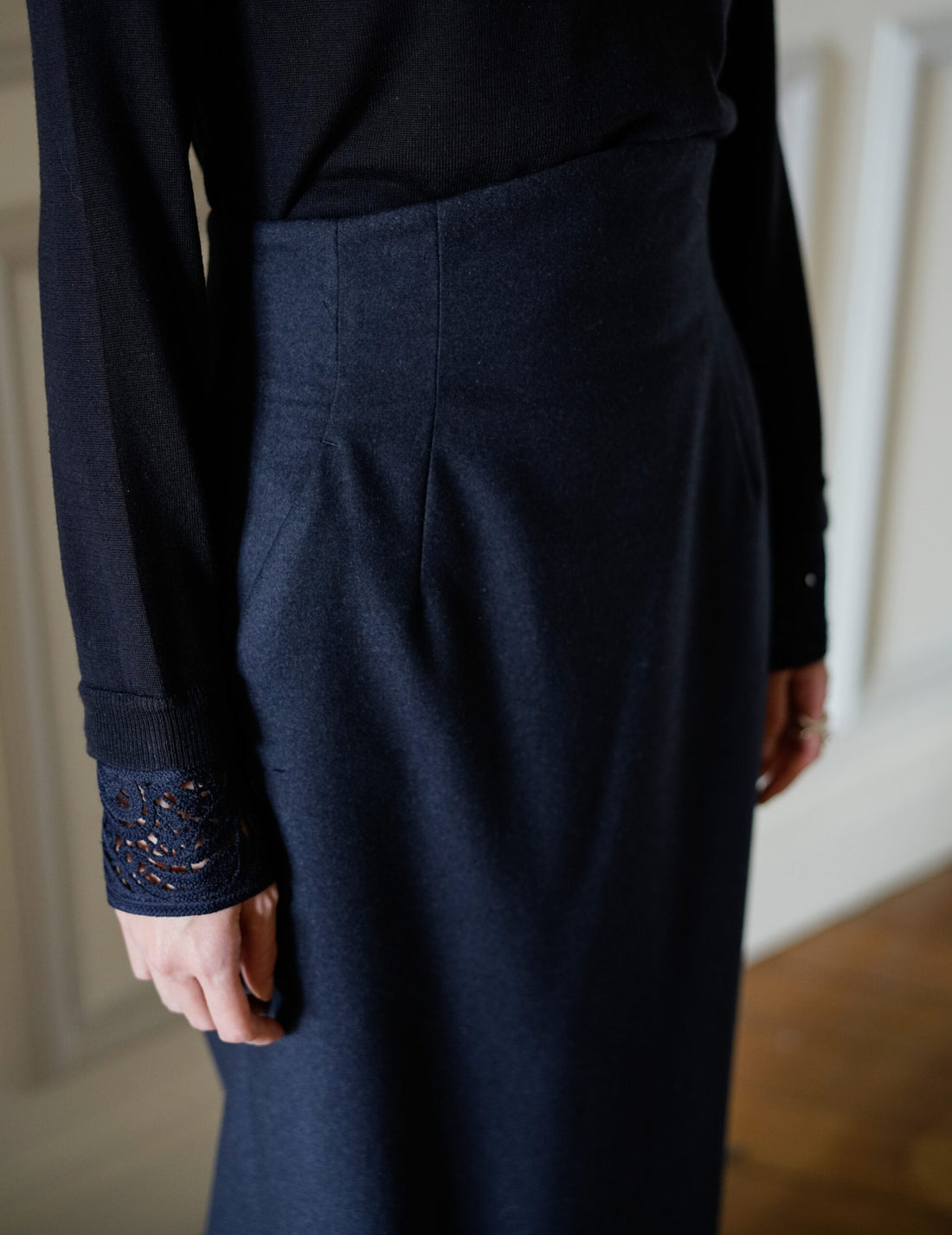 Wool Flannel I-Line Skirt・Navy