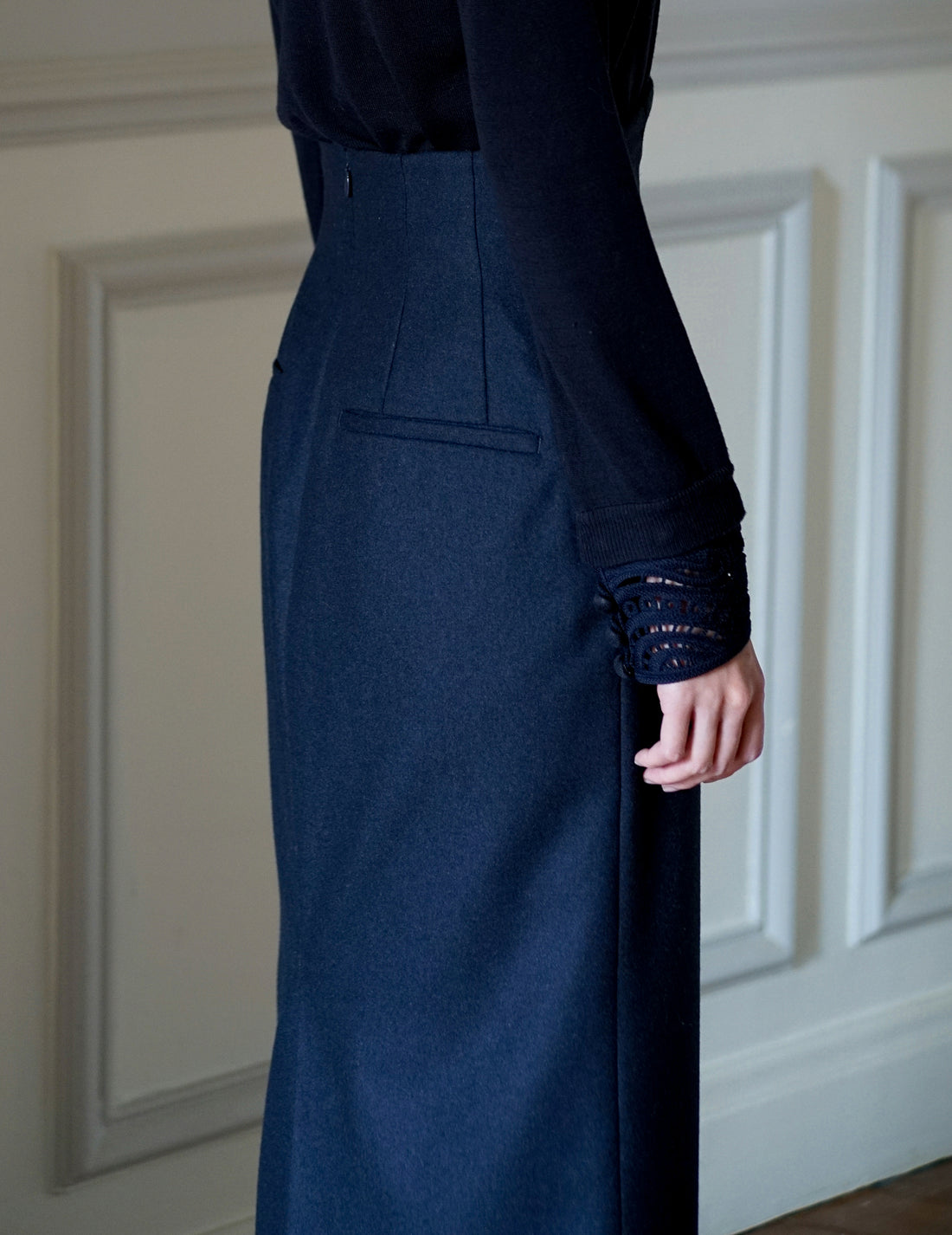 Wool Flannel I-Line Skirt・Navy