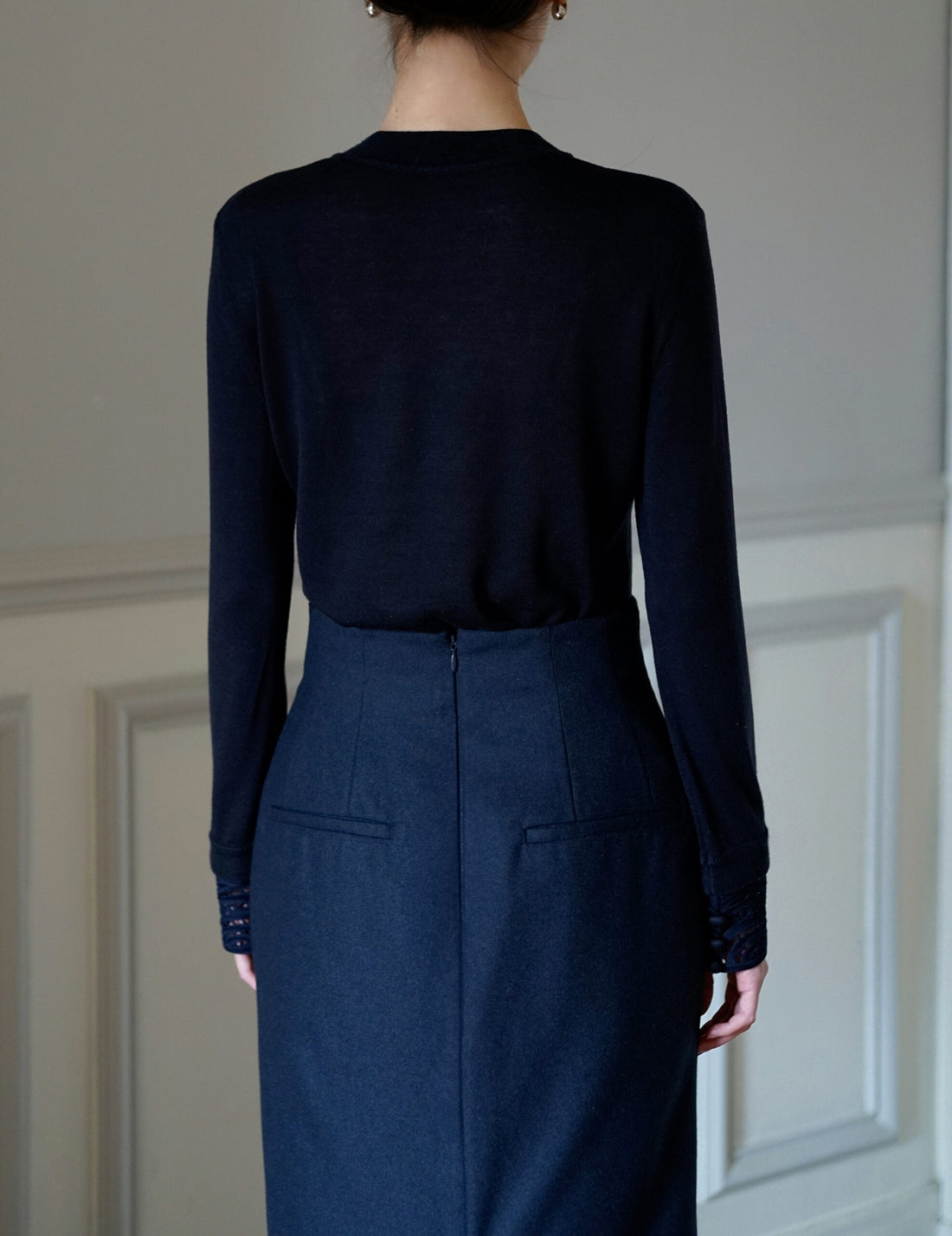 Wool Flannel I-Line Skirt・Navy