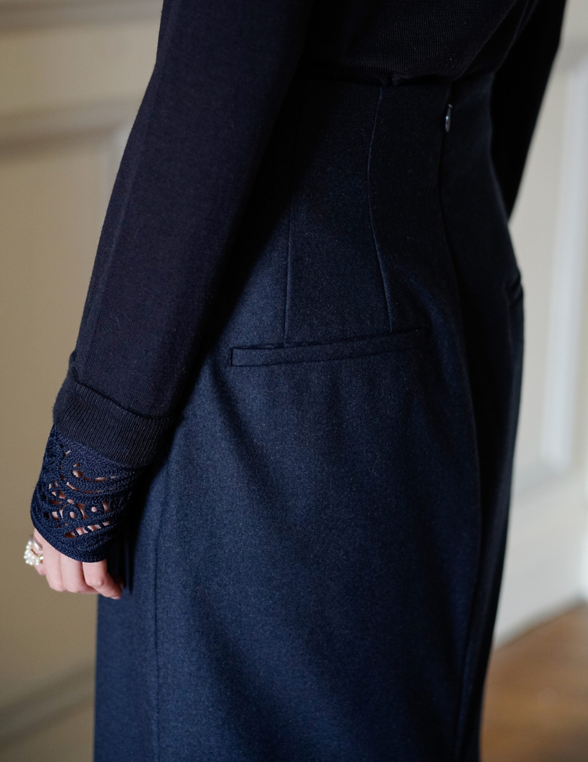 Wool Flannel I-Line Skirt・Navy