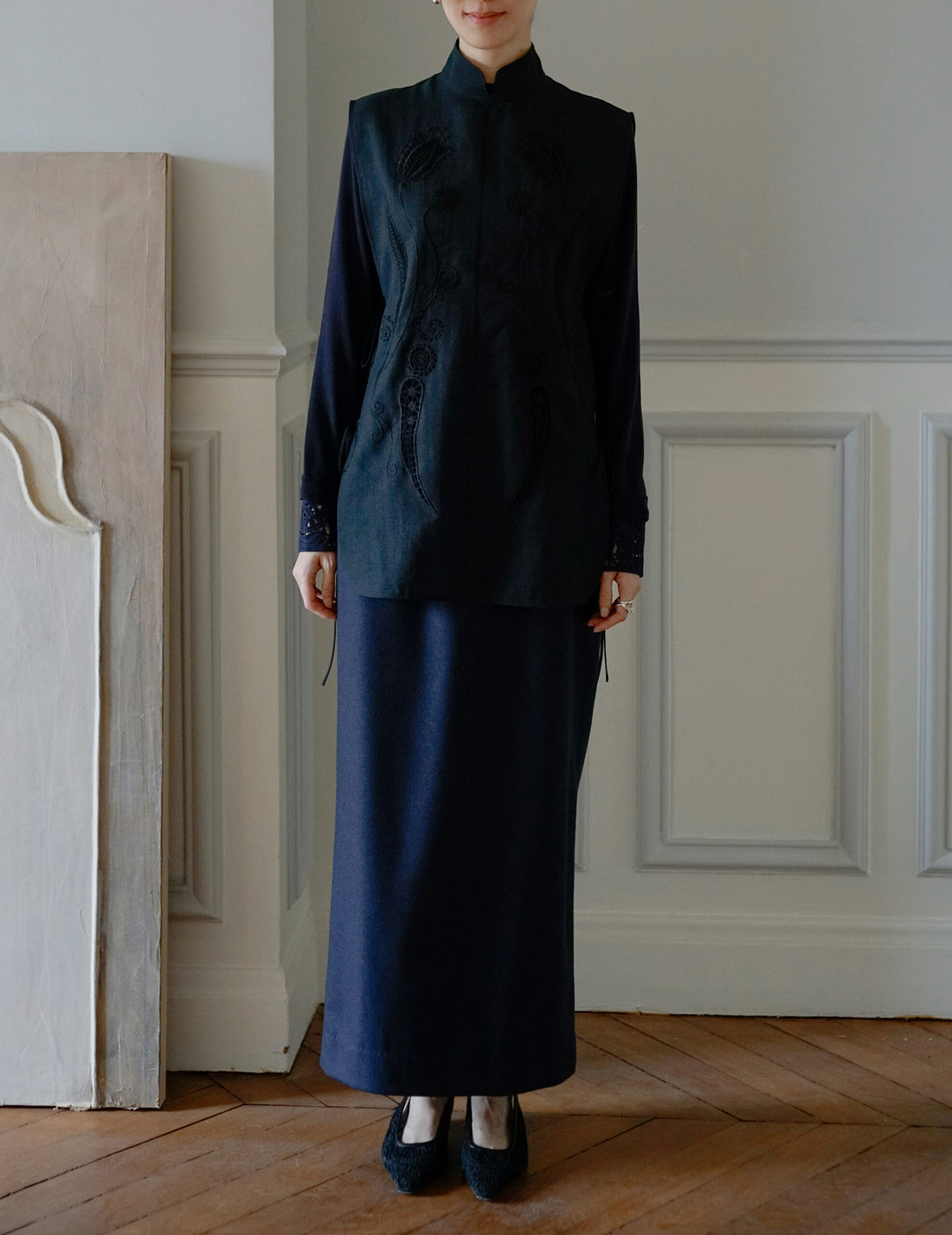 Wool Flannel I-Line Skirt・Navy