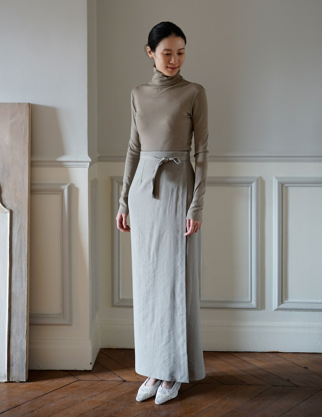 Genie virgin wool turtleneck top・Warm Grey