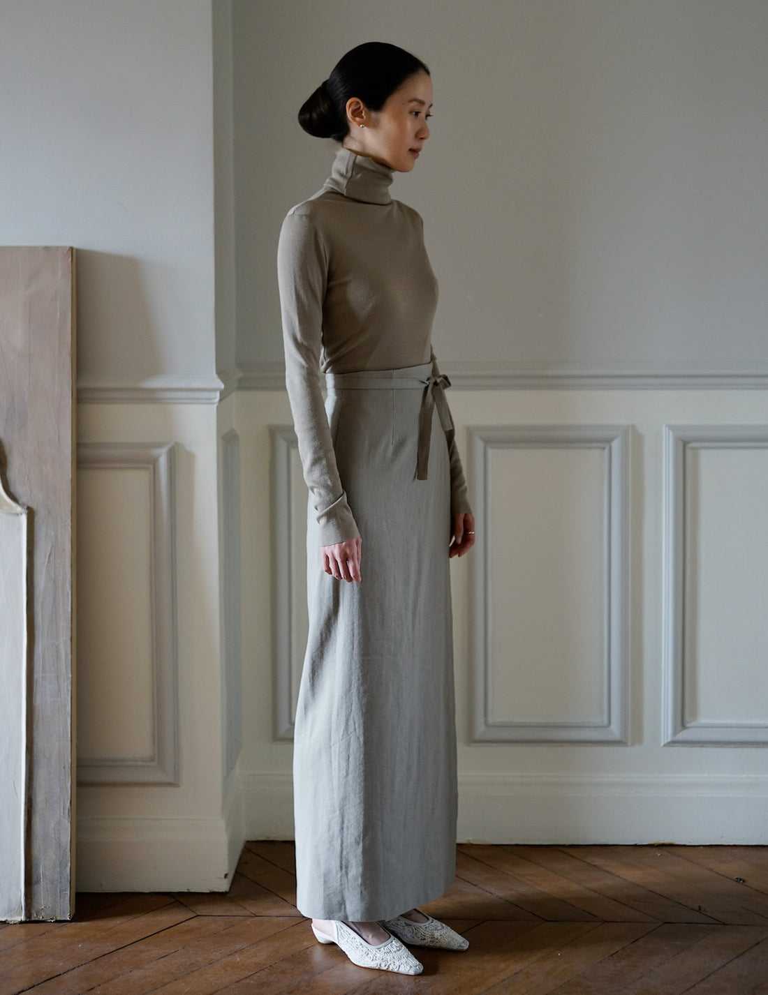 Genie virgin wool turtleneck top・Warm Grey