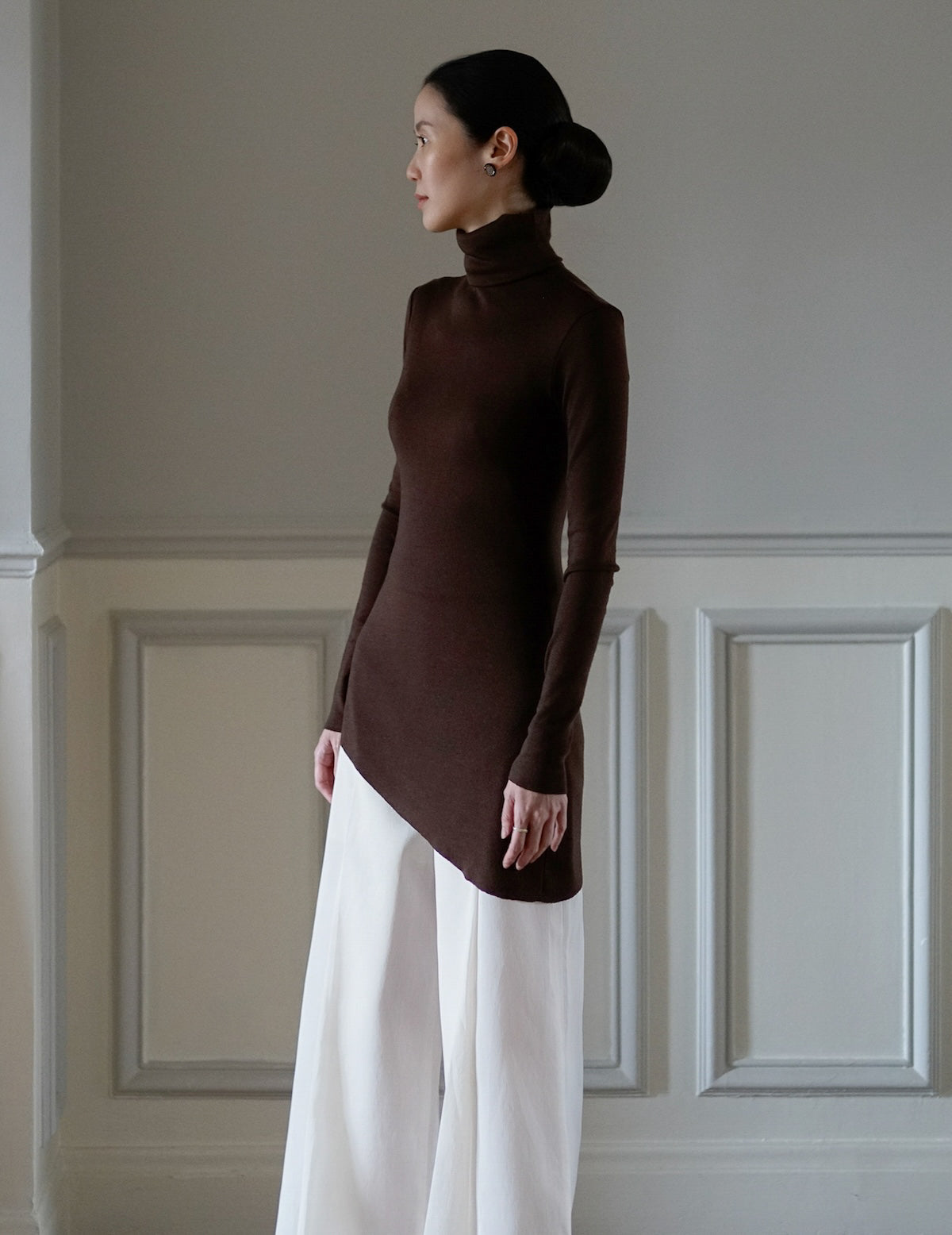 Genie 初剪羊毛高領上衣・桃木色