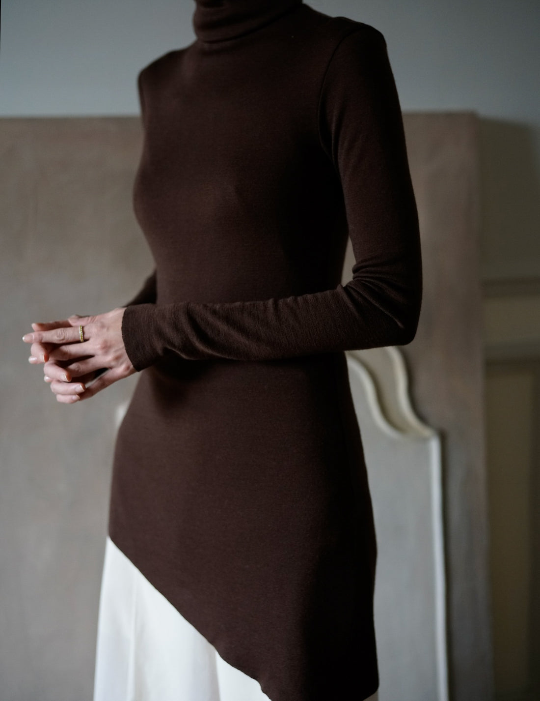 Genie 初剪羊毛高領上衣・桃木色