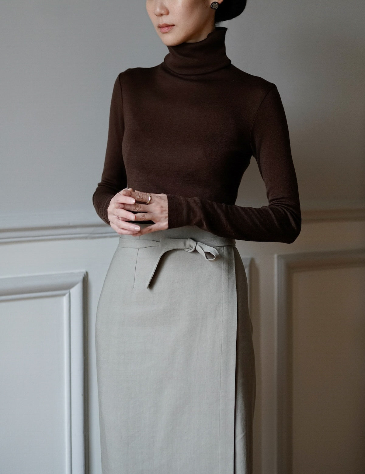 Genie 初剪羊毛高領上衣・桃木色