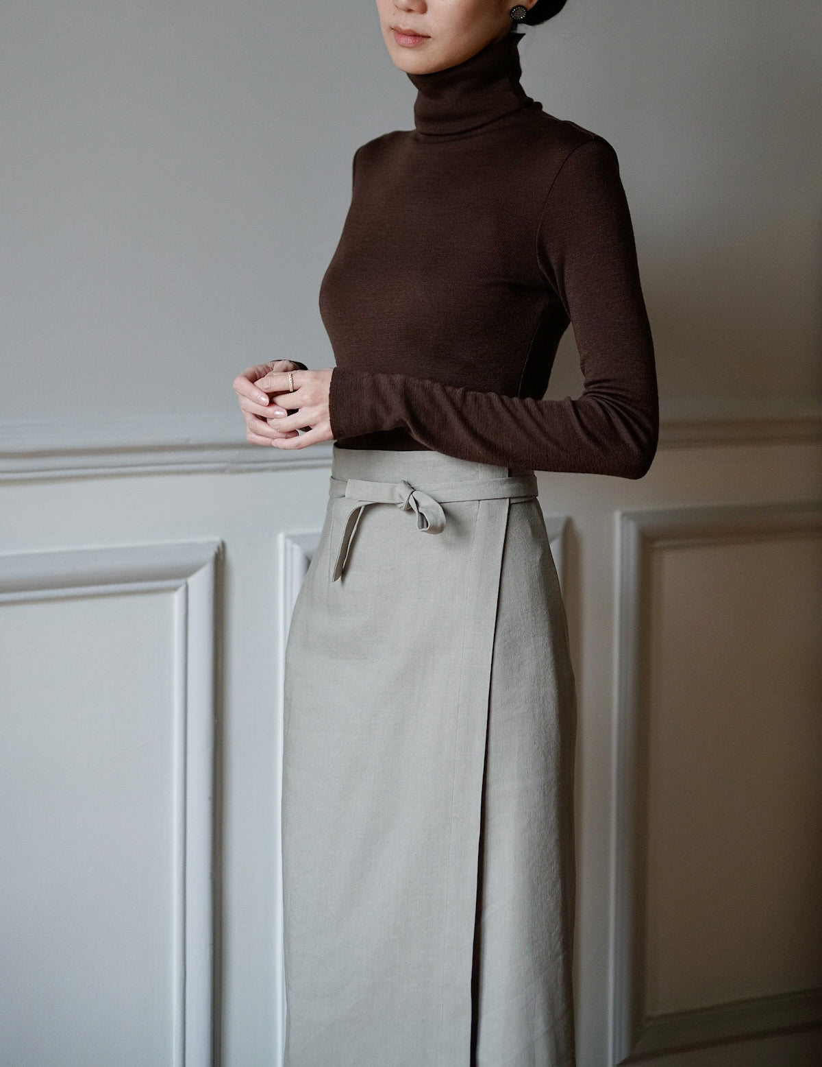 Genie 初剪羊毛高領上衣・桃木色