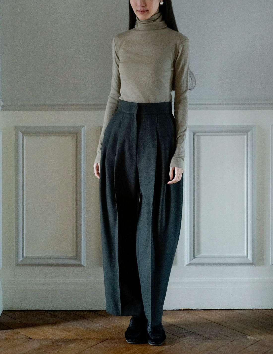 Marlenka Cropped Wool Pants・Dark Khaki