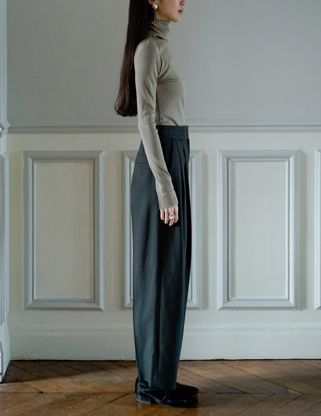 Marlenka Cropped Wool Pants・Dark Khaki