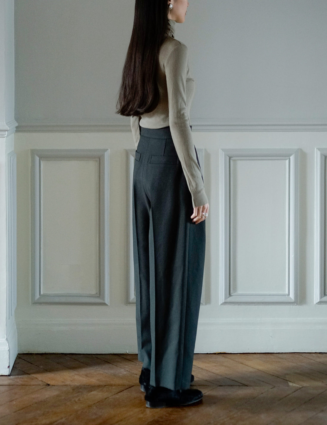 Marlenka Cropped Wool Pants・Dark Khaki
