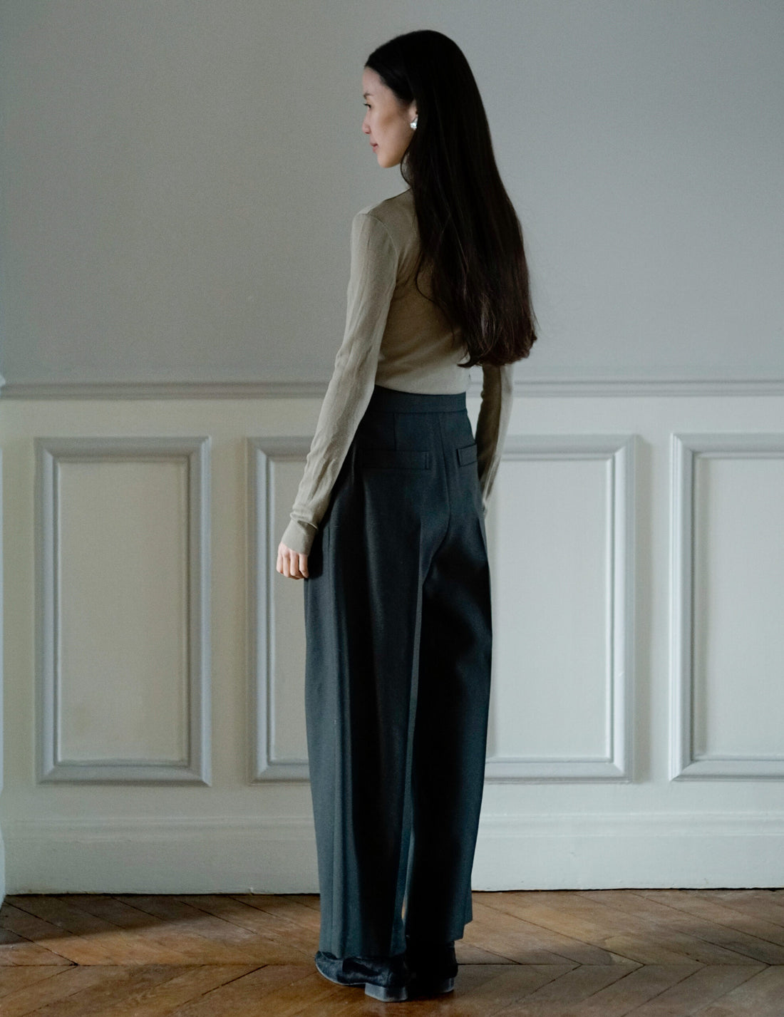 Marlenka Cropped Wool Pants・Dark Khaki