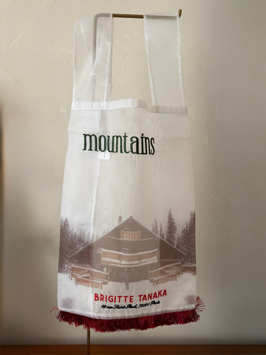 Mountain Chalet Embroidered Transparent Organza Bag