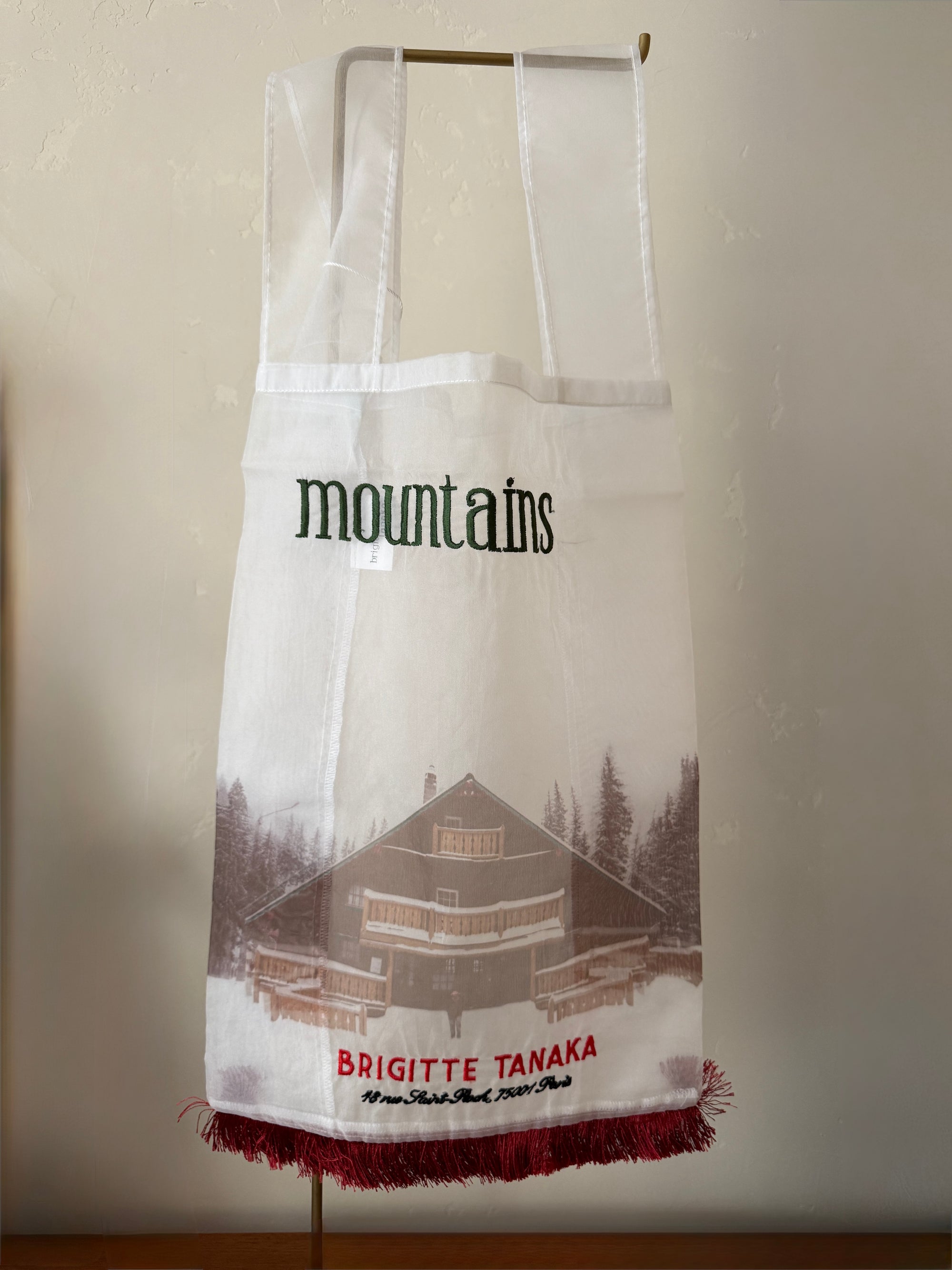 Mountain Chalet Embroidered Transparent Organza Bag