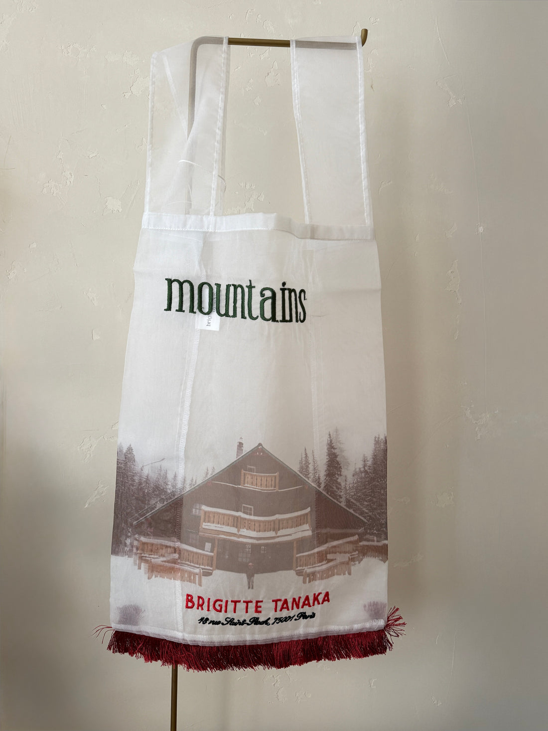 Mountain Chalet Embroidered Transparent Organza Bag