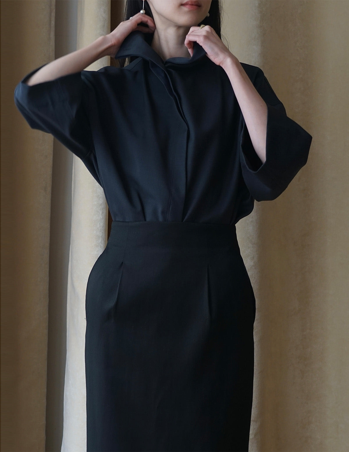 Turtleneck Half Sleeve Top・Navy