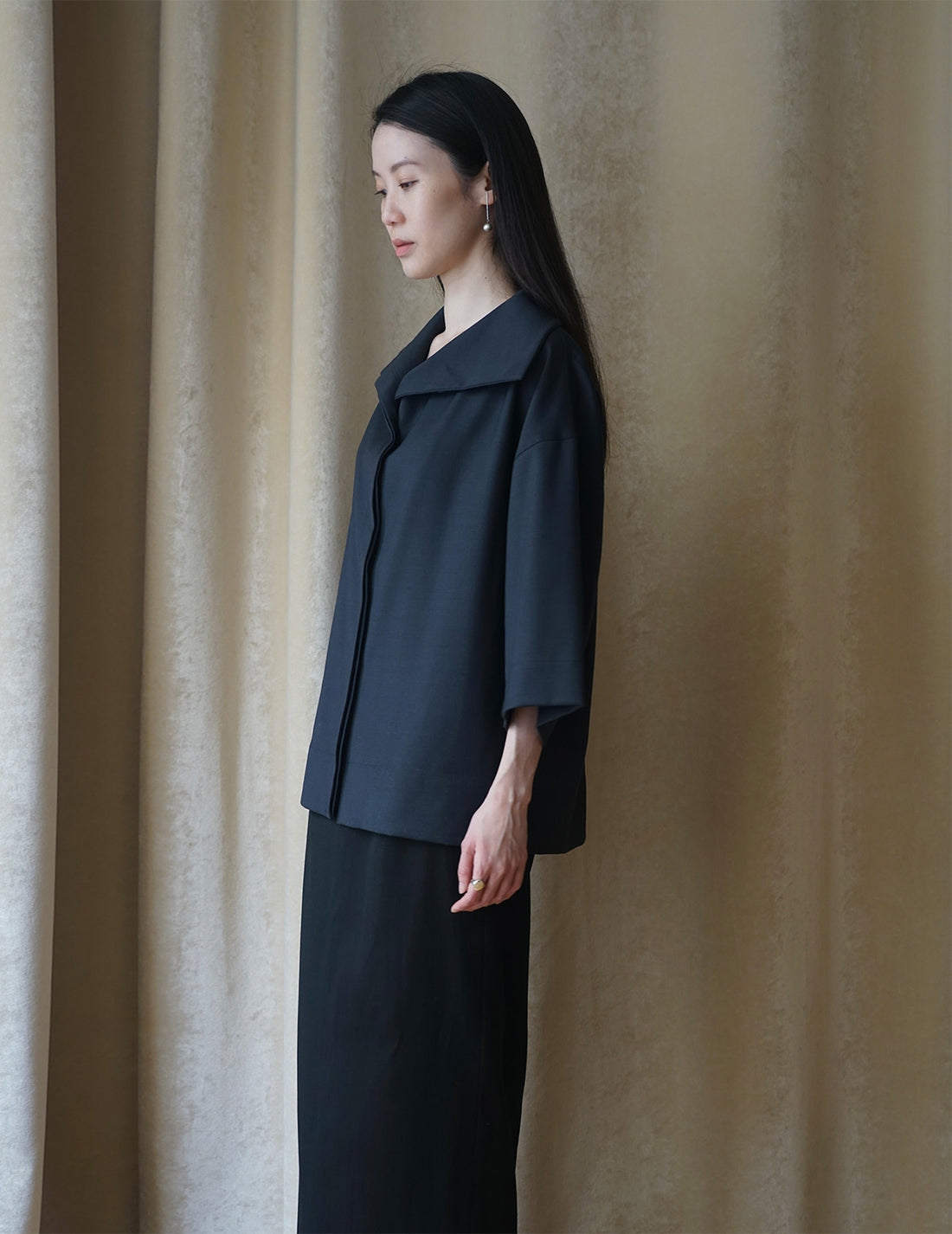 Turtleneck Half Sleeve Top・Navy