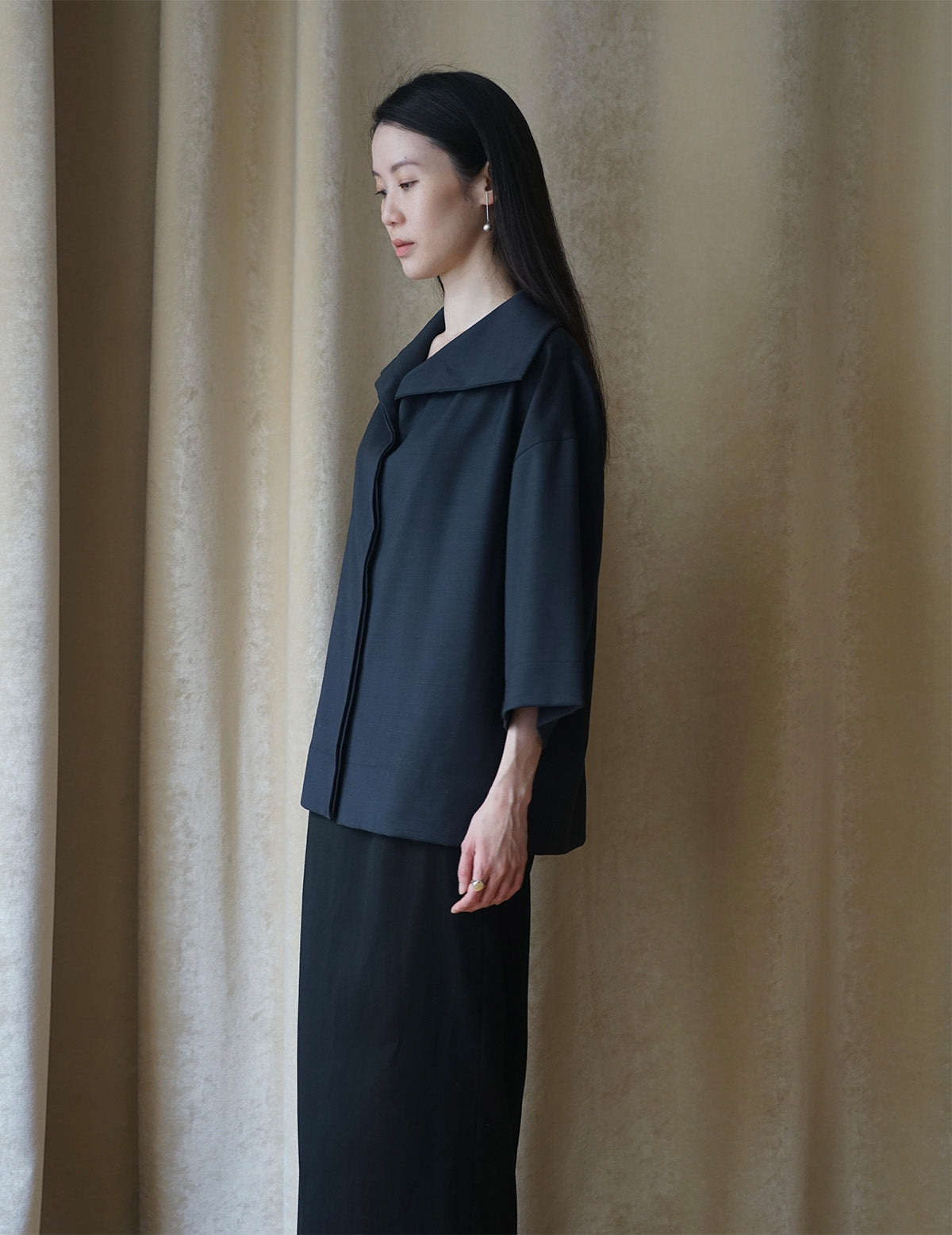 Turtleneck Half Sleeve Top・Navy