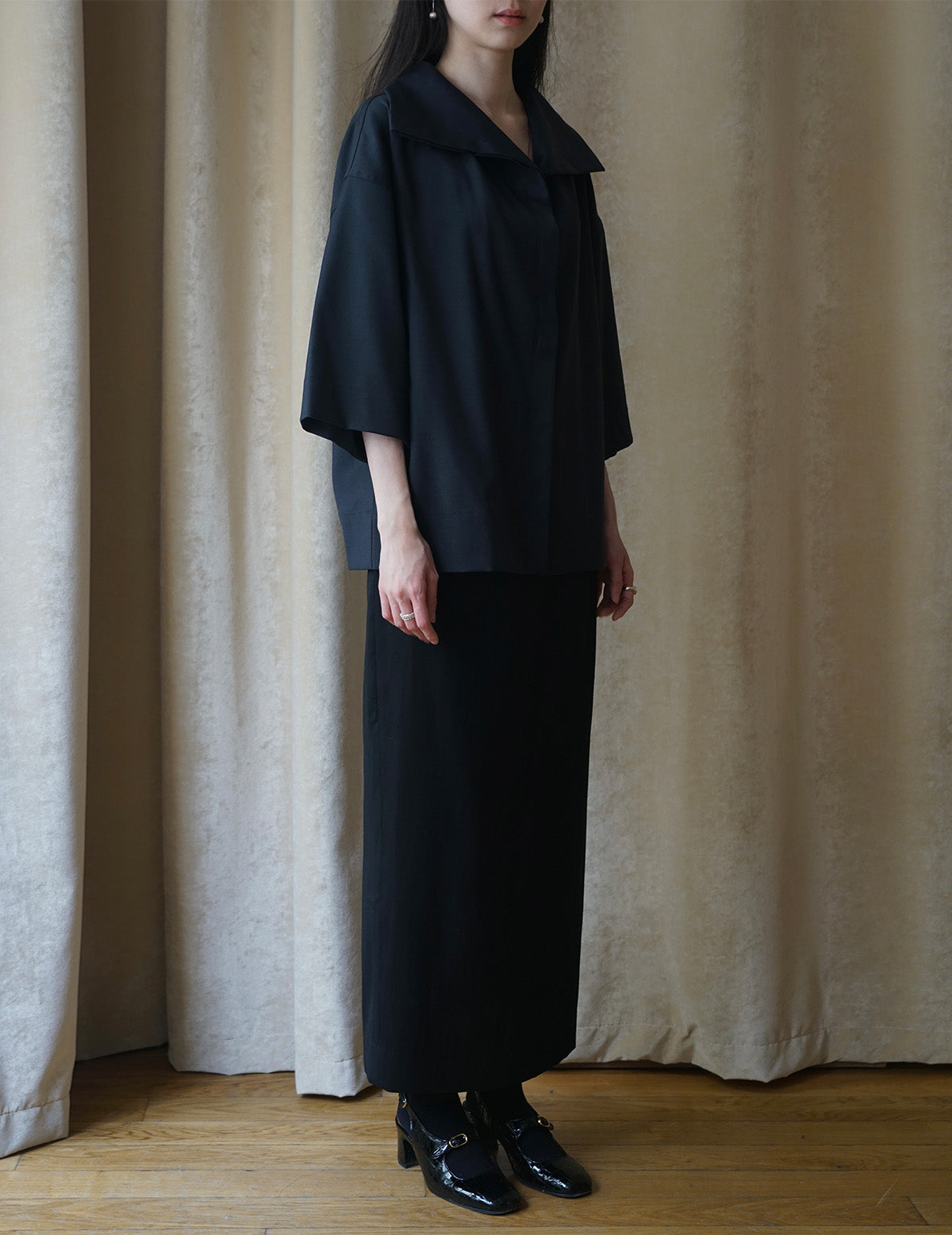 Turtleneck Half Sleeve Top・Navy
