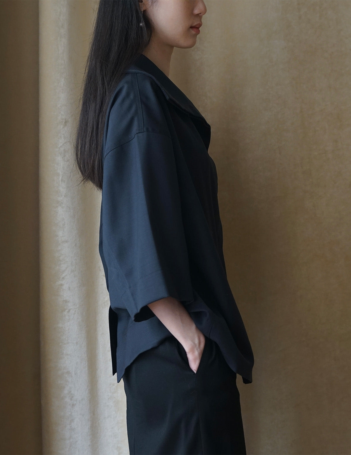 Turtleneck Half Sleeve Top・Navy