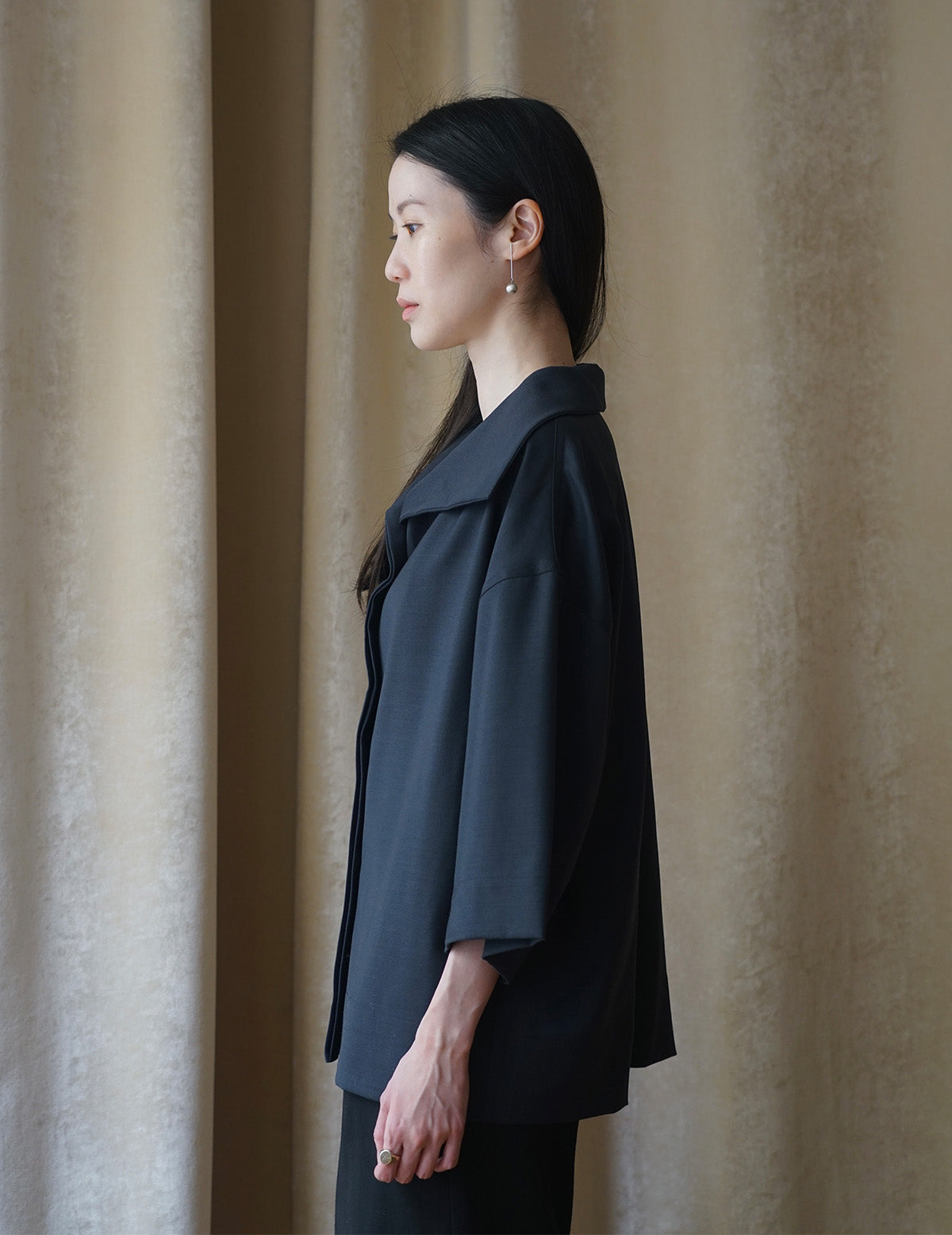 Turtleneck Half Sleeve Top・Navy