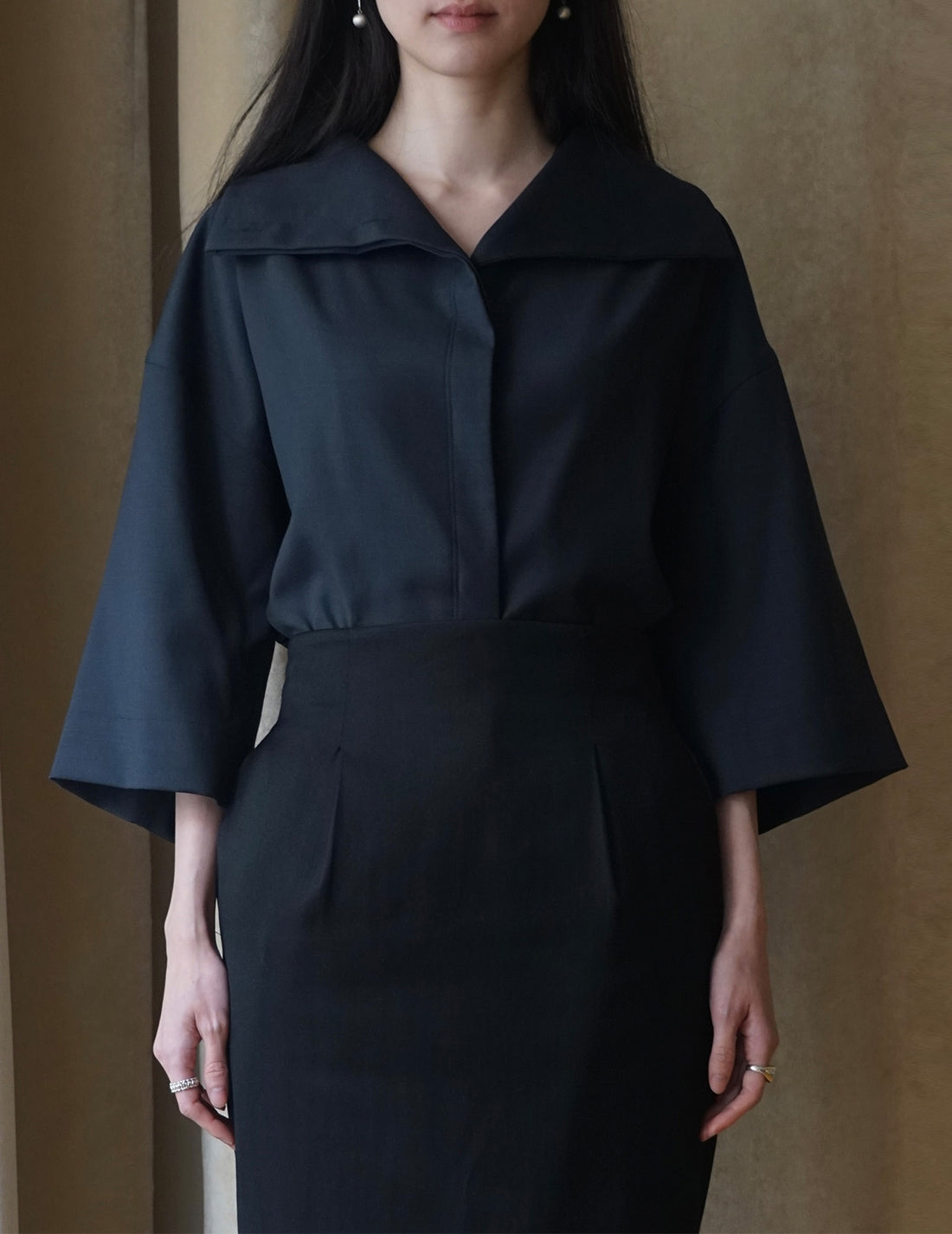Turtleneck Half Sleeve Top・Navy