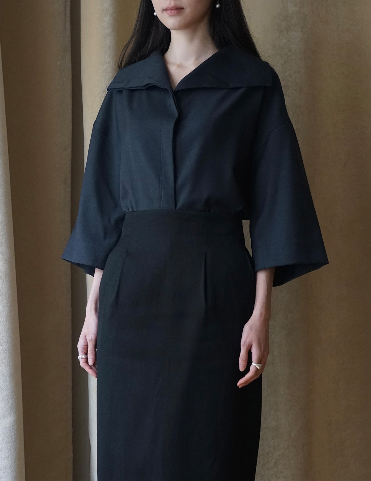 Turtleneck Half Sleeve Top・Navy