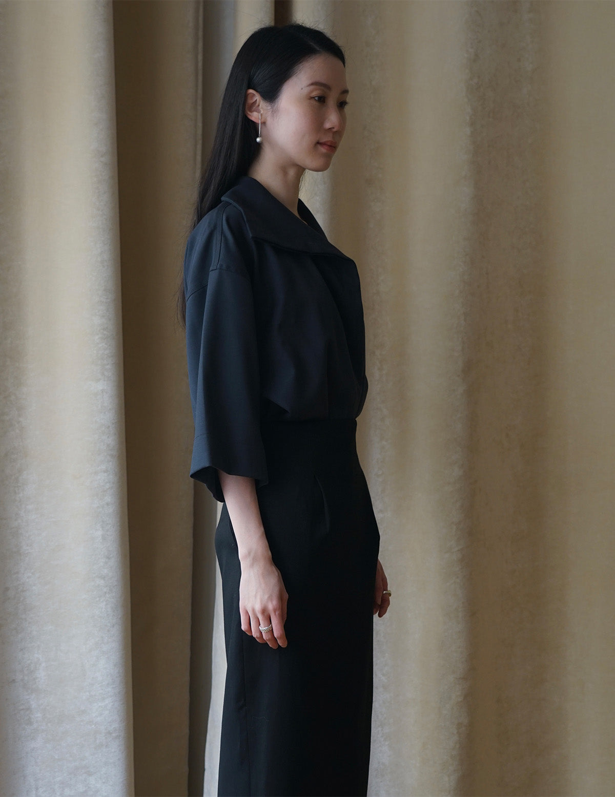 Turtleneck Half Sleeve Top・Navy