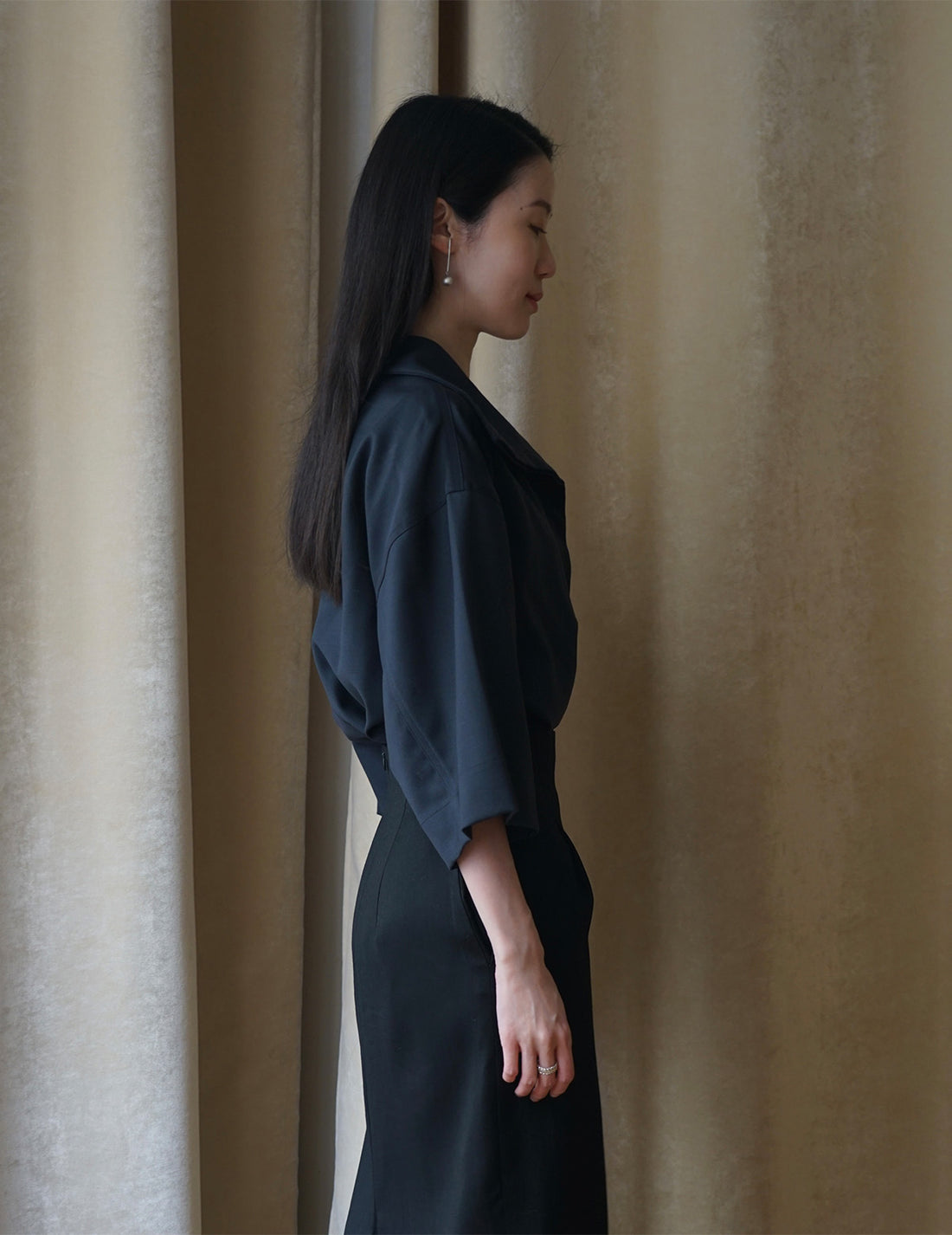 Turtleneck Half Sleeve Top・Navy