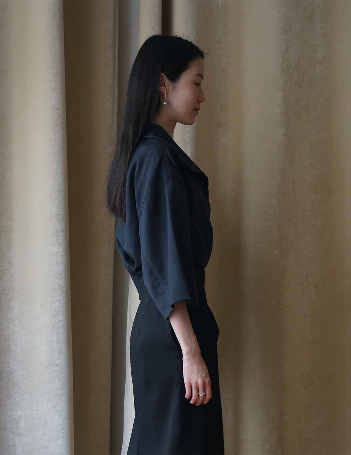 Turtleneck Half Sleeve Top・Navy