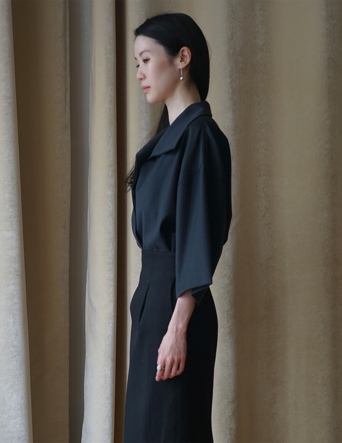 Turtleneck Half Sleeve Top・Navy