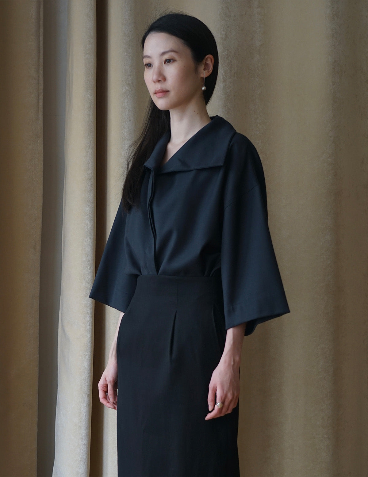 Turtleneck Half Sleeve Top・Navy
