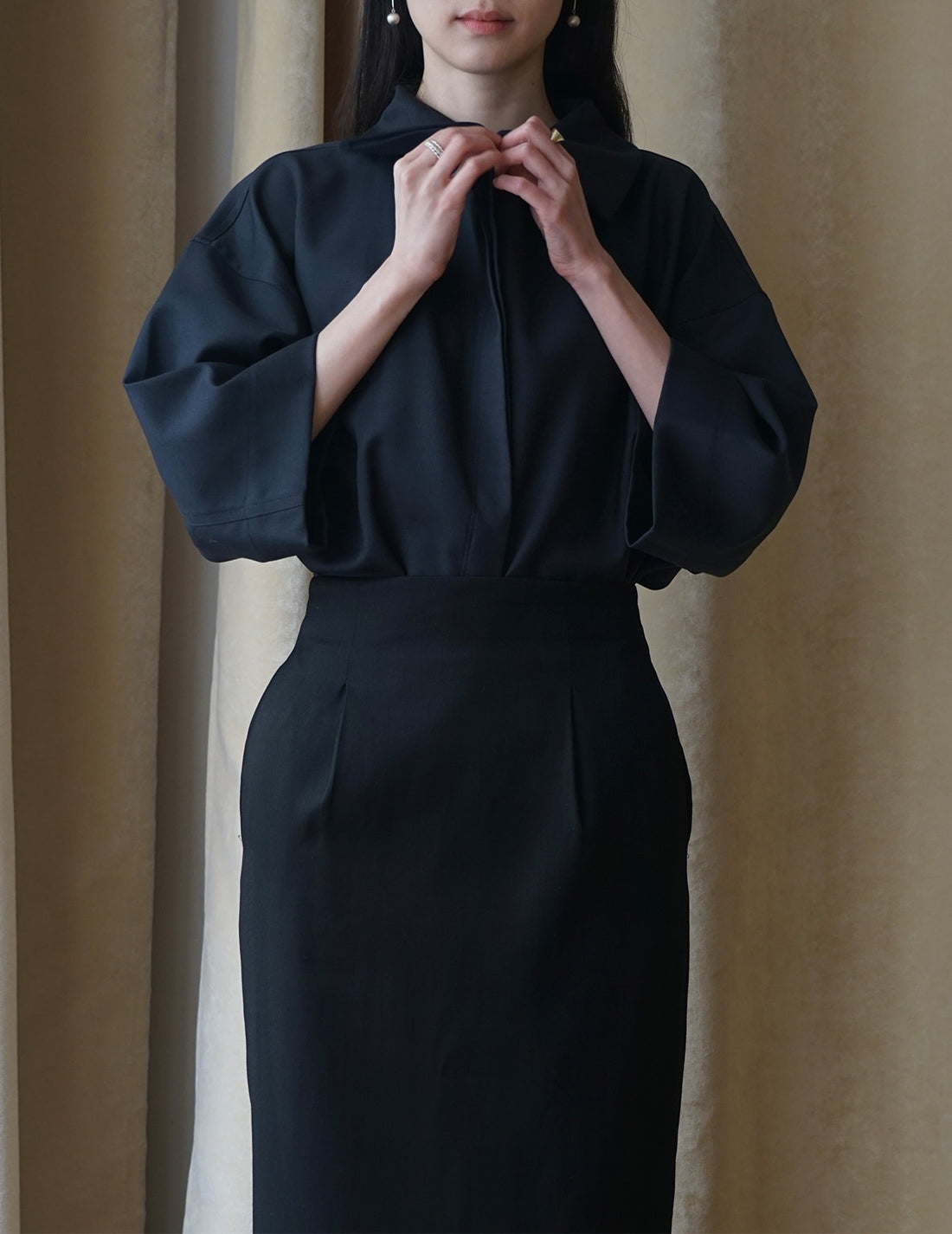 Turtleneck Half Sleeve Top・Navy