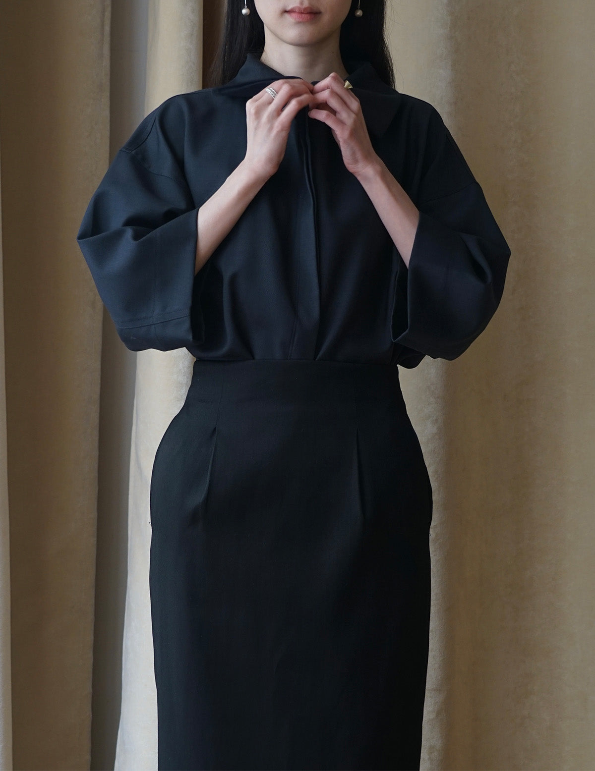 Turtleneck Half Sleeve Top・Navy