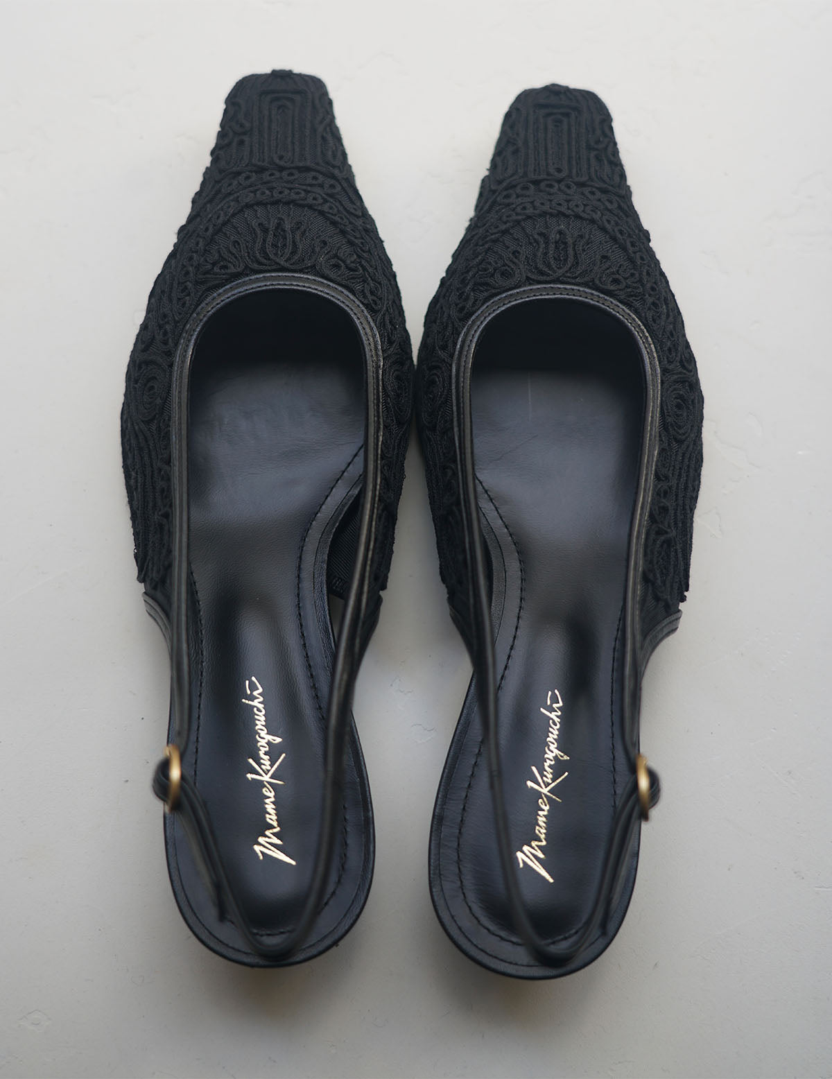 Cording Embroidery Sling Back Heels・Black