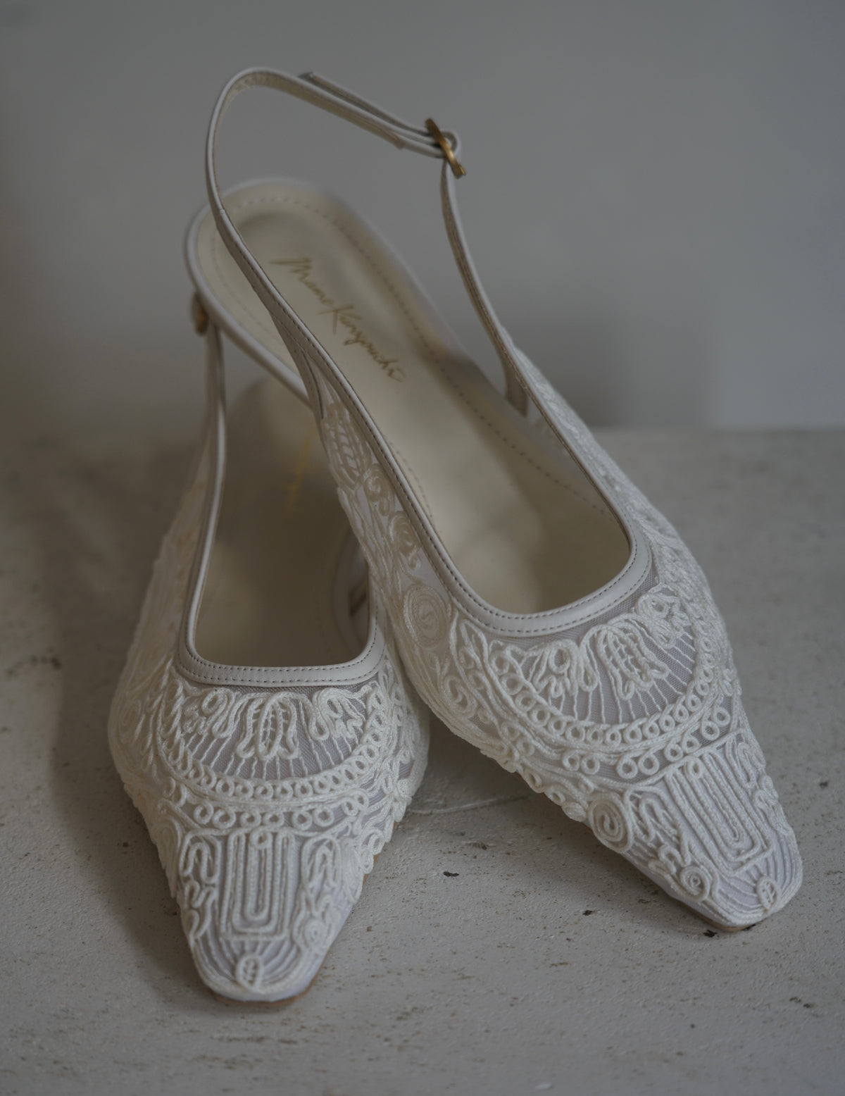 Cording Embroidery Sling Back Heels・White